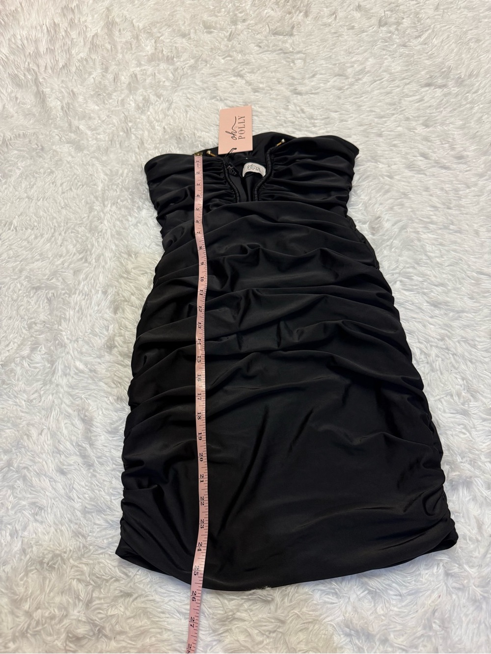 Oh Polly Socorra Ruched Hardware Detail Strapless Mini Dress in Black - Picture 12 of 16